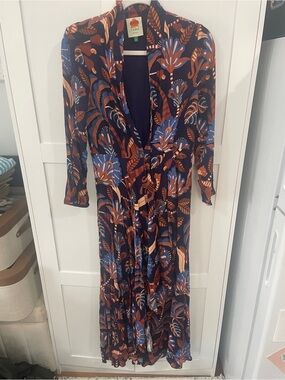 Farm Rio Navy Floral Wrap Maxi Dress Sz S Excellent Condition